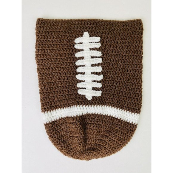 Handmade Crocheted Brown and White Football Tailgate LG Pot Cover NFL EXCELLENT - Picture 1 of 6